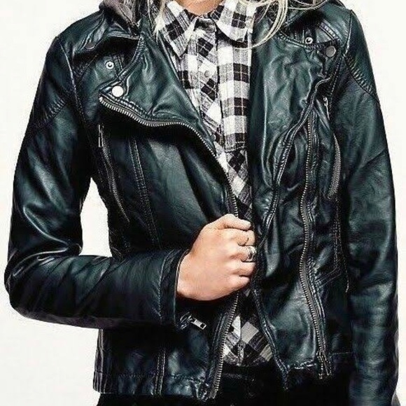 Free People Jackets & Blazers - Free People Hooded Vegan Leather Moto Jacket Sz 4